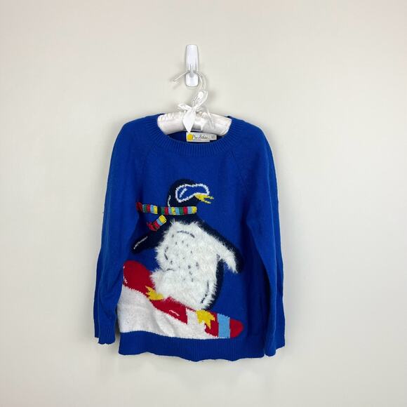 Mini Boden Fuzzy Blue Snowboarding Penguin Sweater 5-6 - Picture 1 of 9